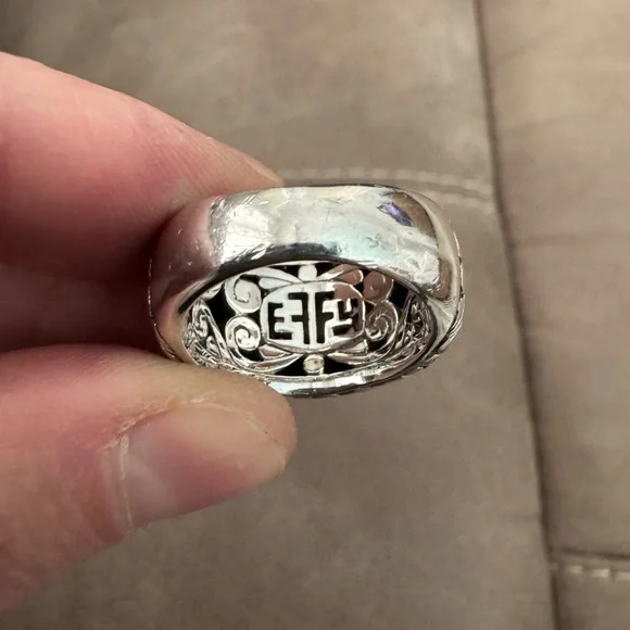 Effy Balissima BH 925 Sterling Silver 18K Gold Crackle-Look Pebble Dome Ring - Picture 9 of 14